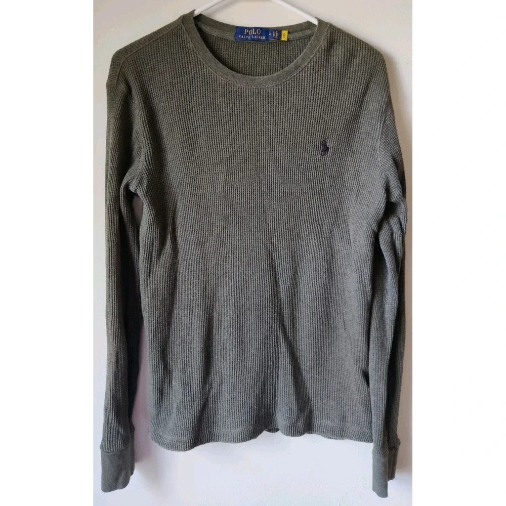Polo Ralph Lauren Shirt Men's M Gray Thermal Waffle‎ Knit Slim Fit Long Sleeve